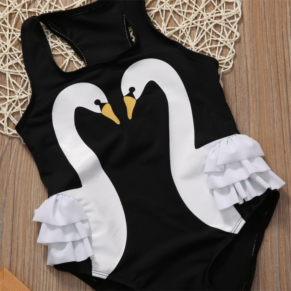 Swan Black Girls Ruffle One Piece Swimsuit - Picture 2 of 4